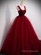 Gorgeous Wine Red Tulle Ball Gown Long Formal Prom Dress Formal Dress, Burgundy Sweet 16 Dress