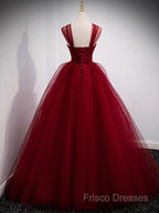 Gorgeous Wine Red Tulle Ball Gown Long Formal Prom Dress Formal Dress, Burgundy Sweet 16 Dress
