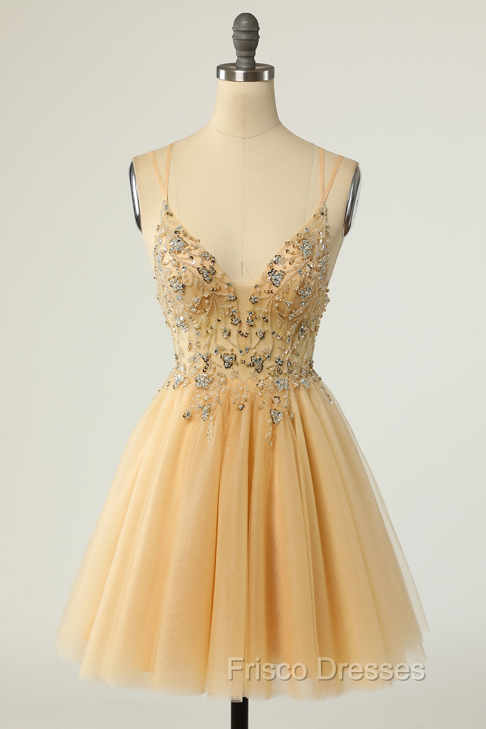 Gorgeous Yellow Homecoming Dress A Line Spaghetti Straps Short Formal Prom Dress with Beading