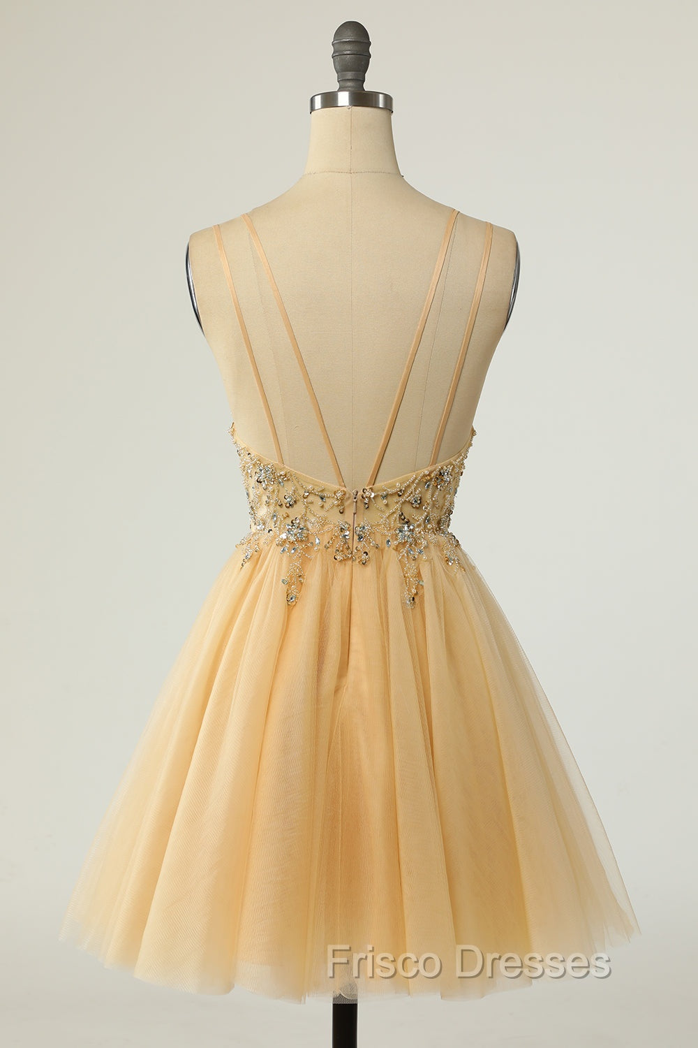 Gorgeous Yellow Homecoming Dress A Line Spaghetti Straps Short Formal Prom Dress with Beading