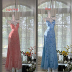 Gorgeous Butter Yellow Spaghetti Straps A-Line Tulle Beaded Long Prom Dresses Backless Evening Gowns