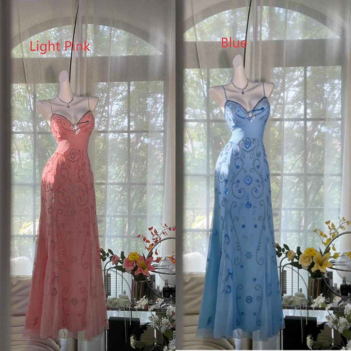 Gorgeous Butter Yellow Spaghetti Straps A-Line Tulle Beaded Long Prom Dresses Backless Evening Gowns