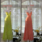 Gorgeous Butter Yellow Spaghetti Straps A-Line Tulle Beaded Long Prom Dresses Backless Evening Gowns