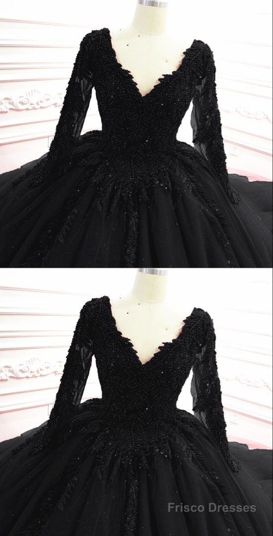 Gothic Black Wedding Dresses With Sleeves Prom Dresses