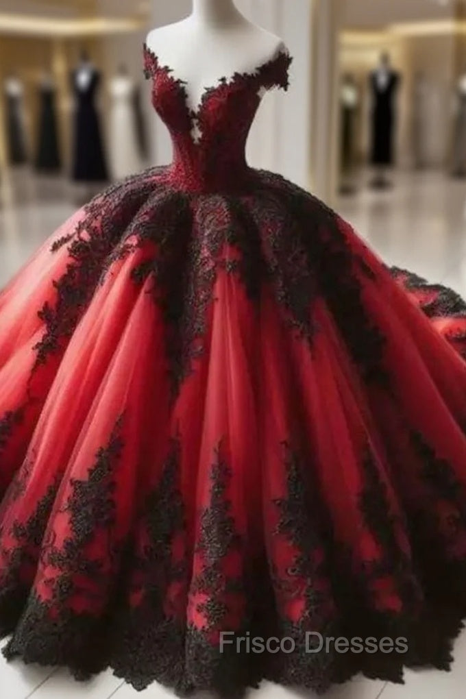 Gothic Red and Black Off the Shoulder Evening Dress Formal Prom Dress