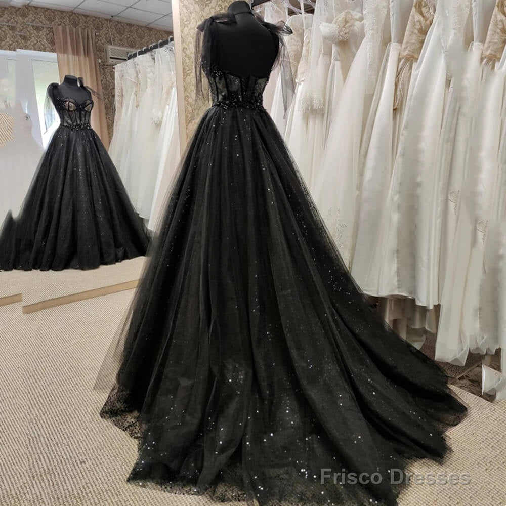 Gothic Tulle Black Party Dress,Prom Evening Dresses,Glitter A-Line Party Dress,Maxi Corset Dress Secondary image