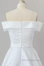 Graceful Long Ball Gown Off Shoulder Satin Wedding Dress