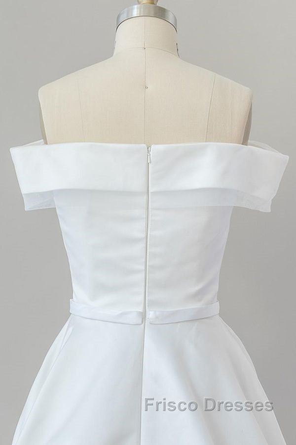 Graceful Long Ball Gown Off Shoulder Satin Wedding Dress