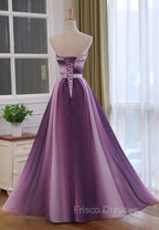 Gradient A-line Sweetheart Wedding Party Dress, Beaded Chiffon Long Formal Prom Dress