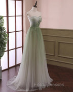 Gradient Light Green Beaded Tulle A-line Party Dress Long Junior Formal Prom Dress Formal Prom Dress shops