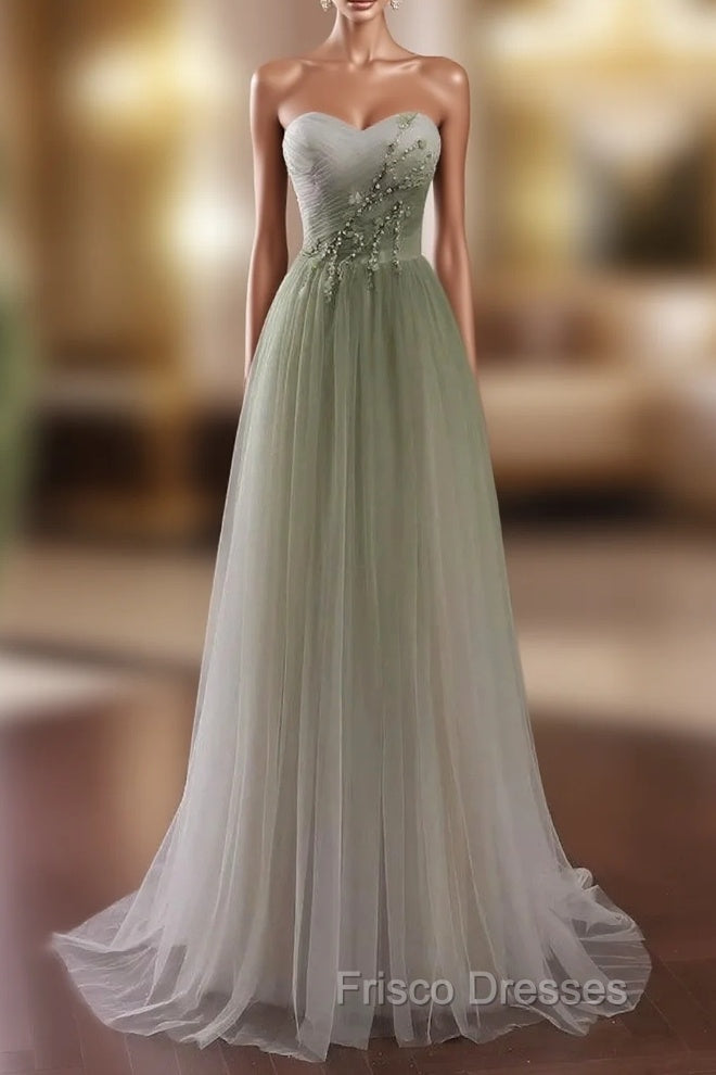 Gradient Light Green Beaded Tulle A-line Party Dress Long Junior Formal Prom Dress Formal Prom Dress shops