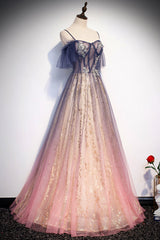 Gradient Pink Sweetheart Floor Length Party Dresses, A-line Gradient Long Prom Dresses