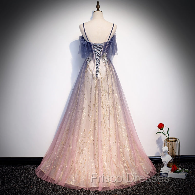 Gradient Pink Sweetheart Floor Length Party Dress, A-line Gradient Long Formal Prom Dress
