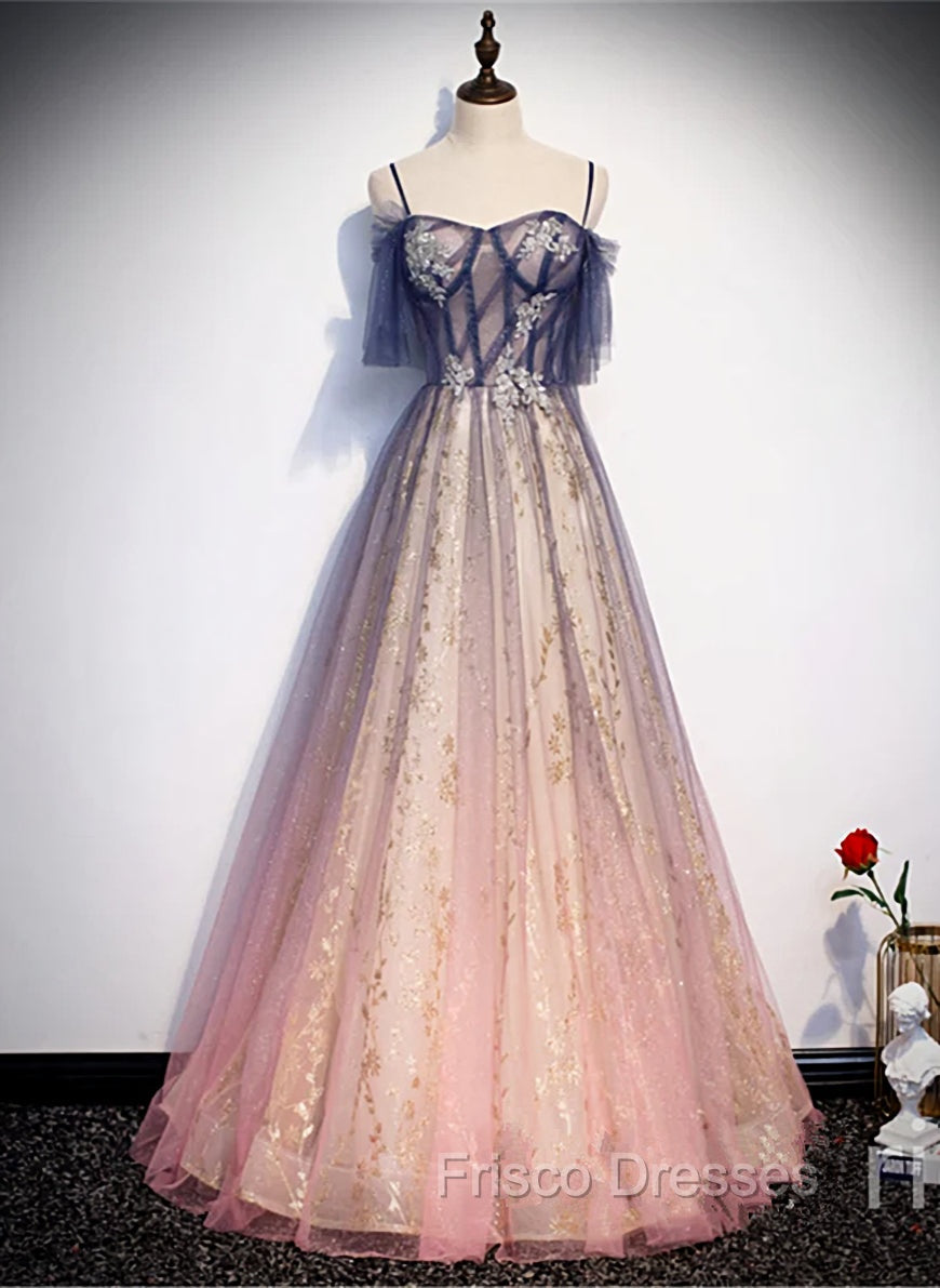 Gradient Pink Sweetheart Floor Length Party Dress, A-line Gradient Long Formal Prom Dress Main image