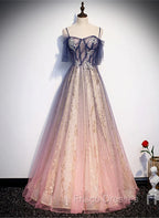 Gradient Pink Sweetheart Floor Length Party Dress, A-line Gradient Long Formal Prom Dress