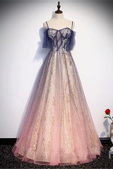 Gradient Pink Sweetheart Floor Length Party Dresses, A-line Gradient Long Prom Dresses