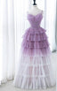 Gradient Purple A-Line Spaghetti Strap Tulle Sequin Long Prom Dress Graduation Prom Dress
