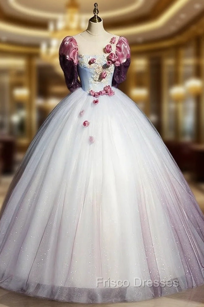 Gradient Purple Color Tulle Appliques Quinceanera Dress Main image