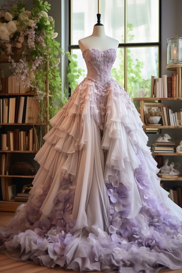 Gradient Purple  Strapless Tulle Vintage Long Ball Gown, Sweetheart Veck Lace Applique Evening Gown Main image
