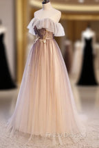 Gradient Tulle with Straps Sweetheart Party Dress, A-line Tulle Evening Dress Formal Prom Dress