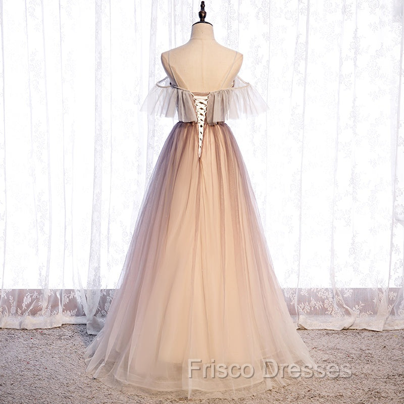 Gradient Tulle with Straps Sweetheart Party Dress, A-line Tulle Evening Dress Formal Prom Dress