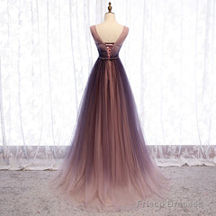 Gradient V-neckline Tulle Long Prom Dress Party Dress, Gradient Evening Gown