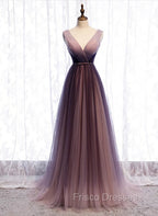 Gradient V-neckline Tulle Long Formal Prom Dress Party Dress, Gradient Evening Gown