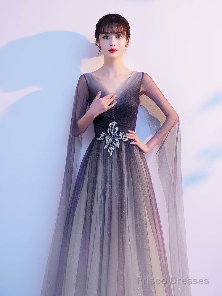 Gradient V-Neckline Tulle Party Dress, A-Line Gradient Evening Dress Prom Dress Evening Dress Secondary image