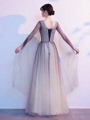 Gradient V-Neckline Tulle Party Dress, A-Line Gradient Evening Dress Prom Dress Evening Dress