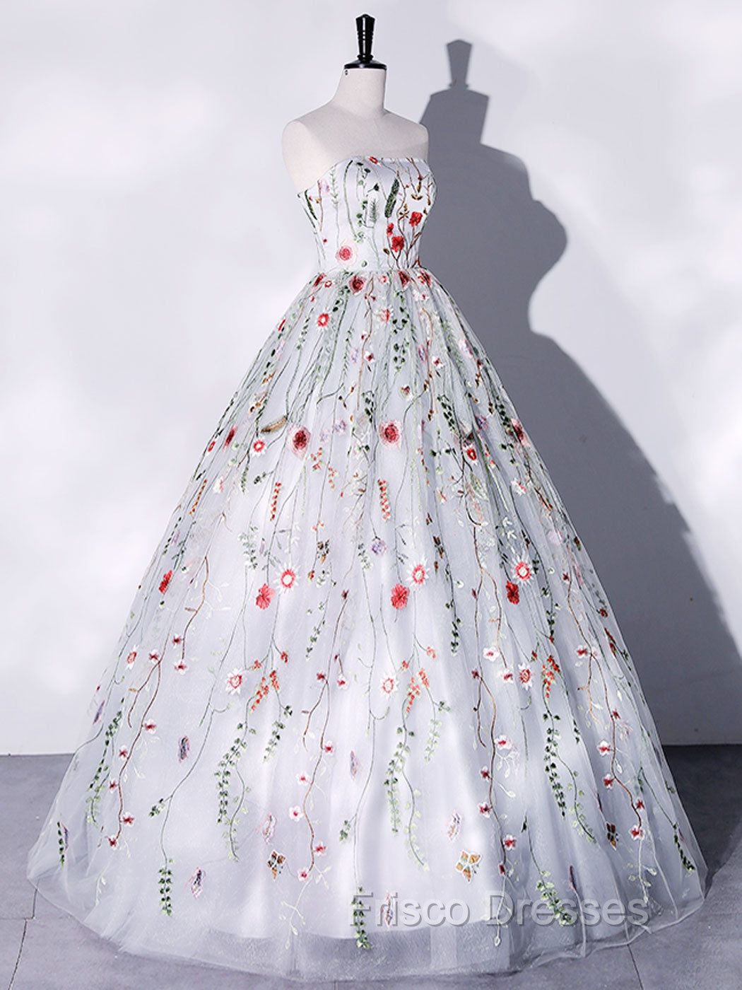 Gray A-LIne Tulle Long Formal Prom Dress, Gray Formal Evening Dress Secondary image