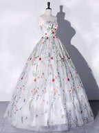 Gray A-LIne Tulle Long Formal Prom Dress, Gray Formal Evening Dress