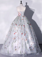 Gray A-LIne Tulle Long Formal Prom Dress, Gray Formal Evening Dress