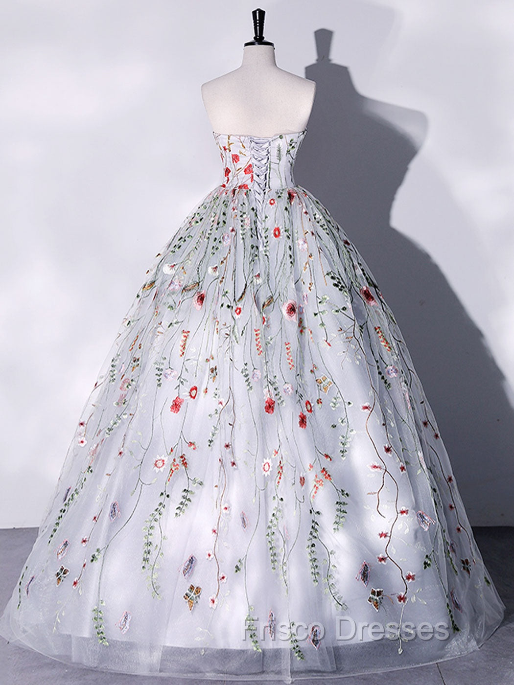 Gray A-LIne Tulle Long Formal Prom Dress, Gray Formal Evening Dress
