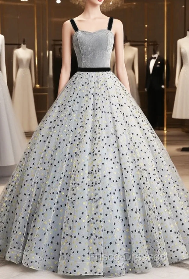 Gray Ball Gown Straps Star Print Long Quinceanera Dress Main image