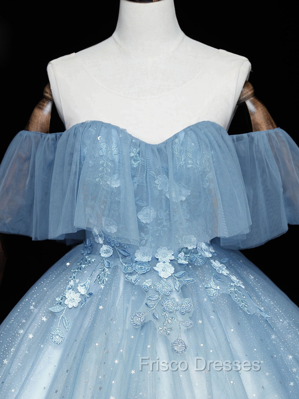 Gray Blue Tulle Lace Long Formal Prom Dress, Gray Blue Tulle Evening Dress Secondary image