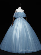 Gray Blue Tulle Lace Long Formal Prom Dress, Gray Blue Tulle Evening Dress