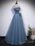 Gray Blue Tulle Long Formal Prom Dress A Line Evening Dress Formal Dress December Wedding Guest Dress