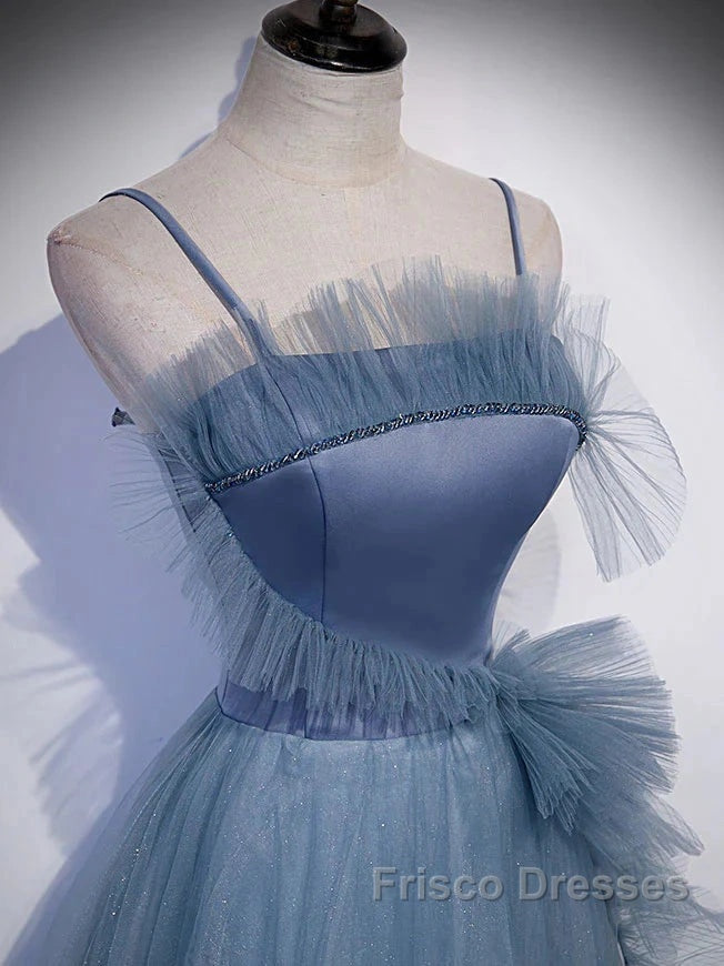 Gray Blue Tulle Long Formal Prom Dress A Line Evening Dress Formal Dress December Wedding Guest Dress