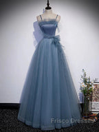 Gray Blue Tulle Long Formal Prom Dress A Line Evening Dress Formal Dress December Wedding Guest Dress
