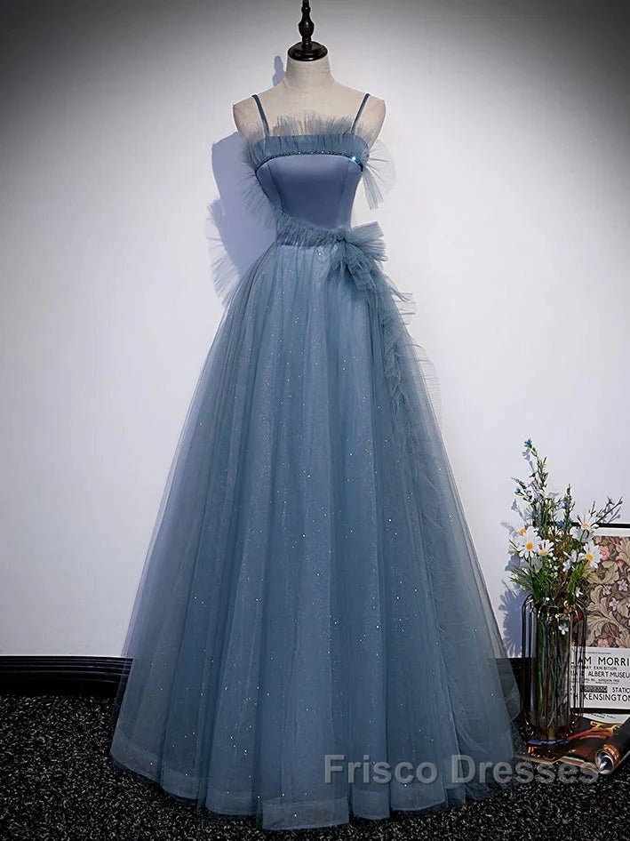 Gray Blue Tulle Long Formal Prom Dress A Line Evening Dress Formal Dress December Wedding Guest Dress