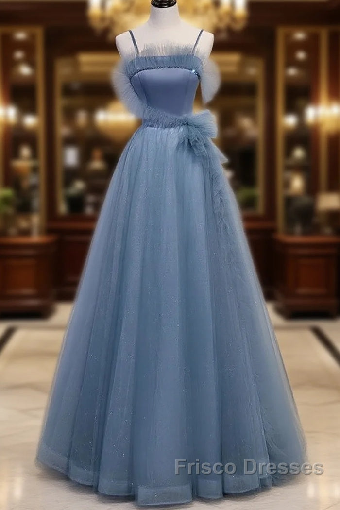 Gray Blue Tulle Long Formal Prom Dress A Line Evening Dress Formal Dress December Wedding Guest Dress Main image
