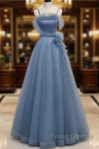 Gray Blue Tulle Long Formal Prom Dress A Line Evening Dress Formal Dress December Wedding Guest Dress