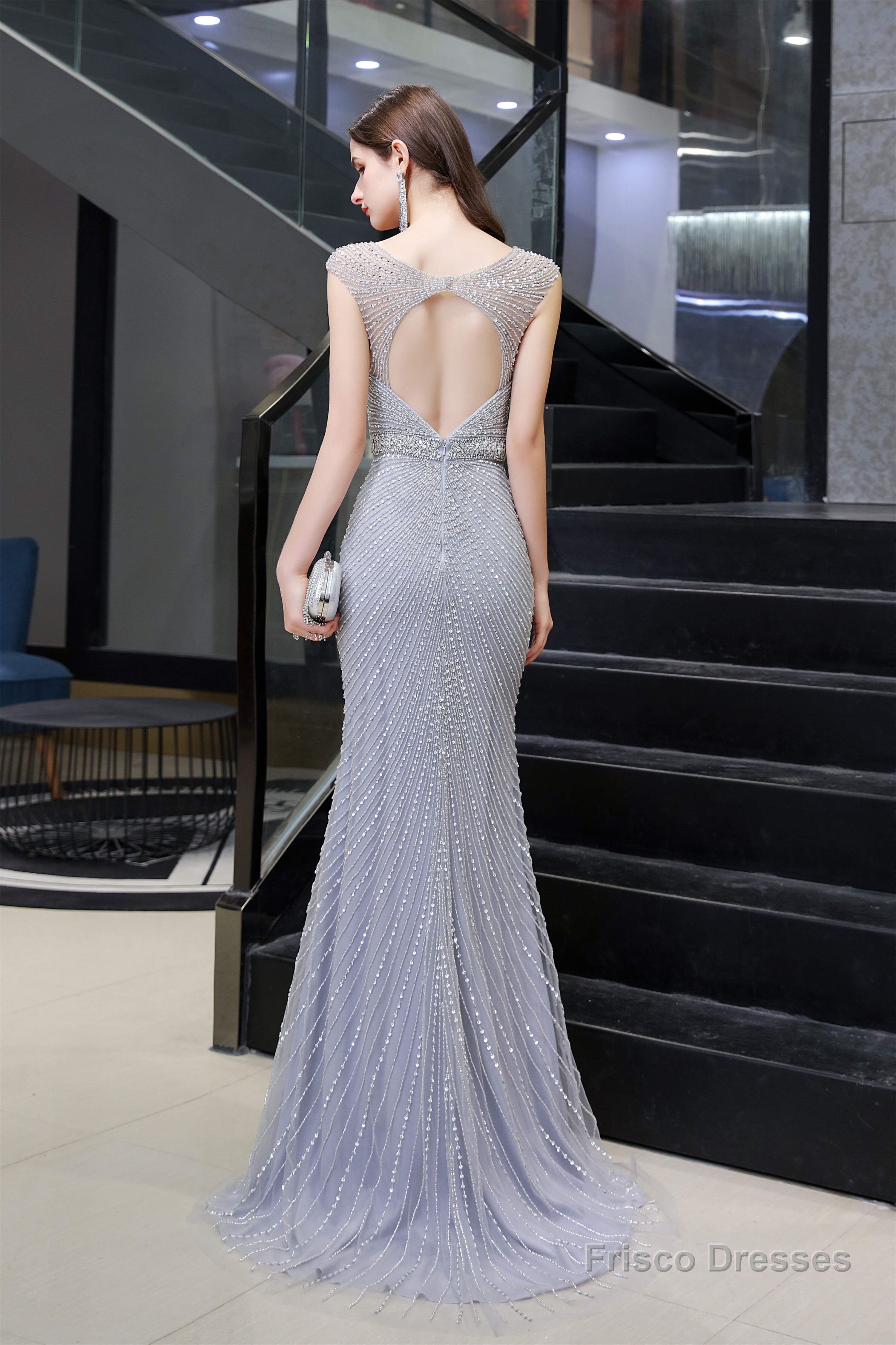 Deep V neck Backless Full of Bead Sequined Mermaid Long Prom Dresses