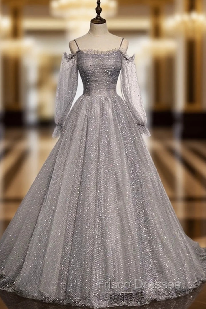 Gray Gray Long Sleeve Sequins Formal Prom Dress Main image