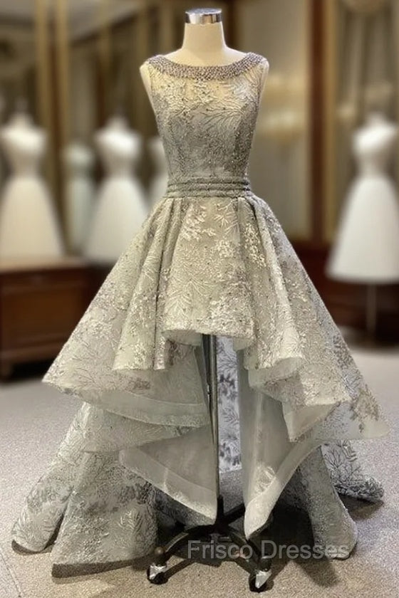 Gray  Embroidery Backless Pearls Short Formal Prom Dress Main image