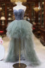 Gray  Tulle Strapless Formal Prom Dress