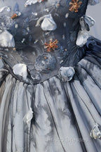 Gray Lace Strapless Short Formal Prom Dress, A-Line Sweetheart Neckline Party Dress