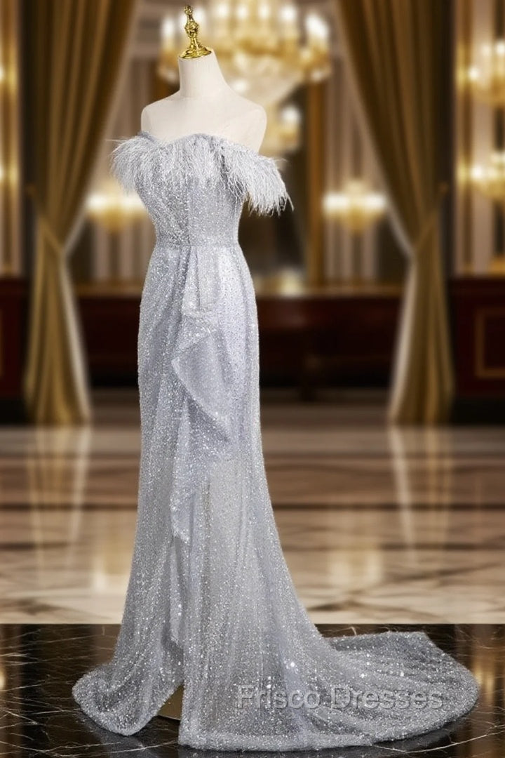 Gray Mermaid Sequins Beading Formal Prom Dress