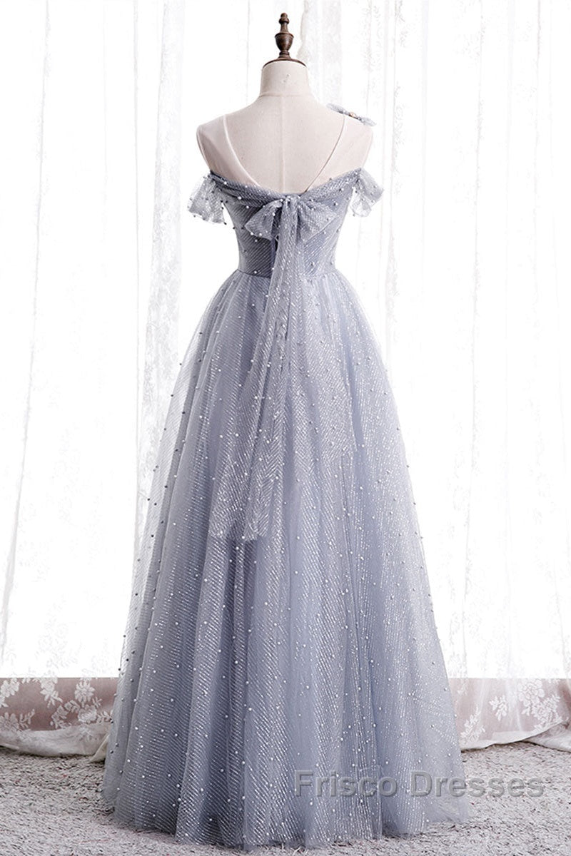 Gray One Shoulder Tulle Long Formal Prom Dress Gray Tulle Evening Dress Secondary image