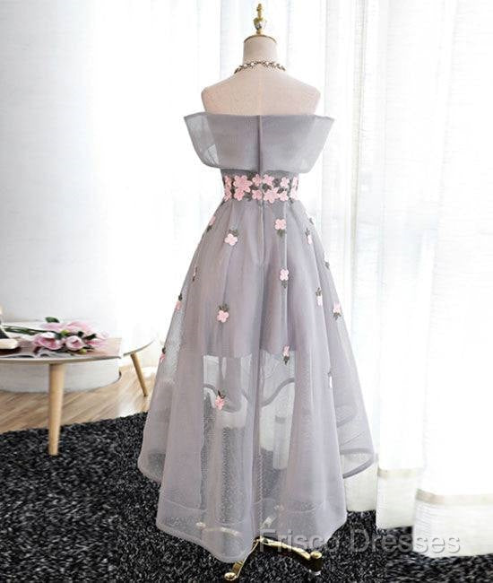 Gray Organza Hight-Low Formal Prom Dress, Gray Bridesmaid Dress